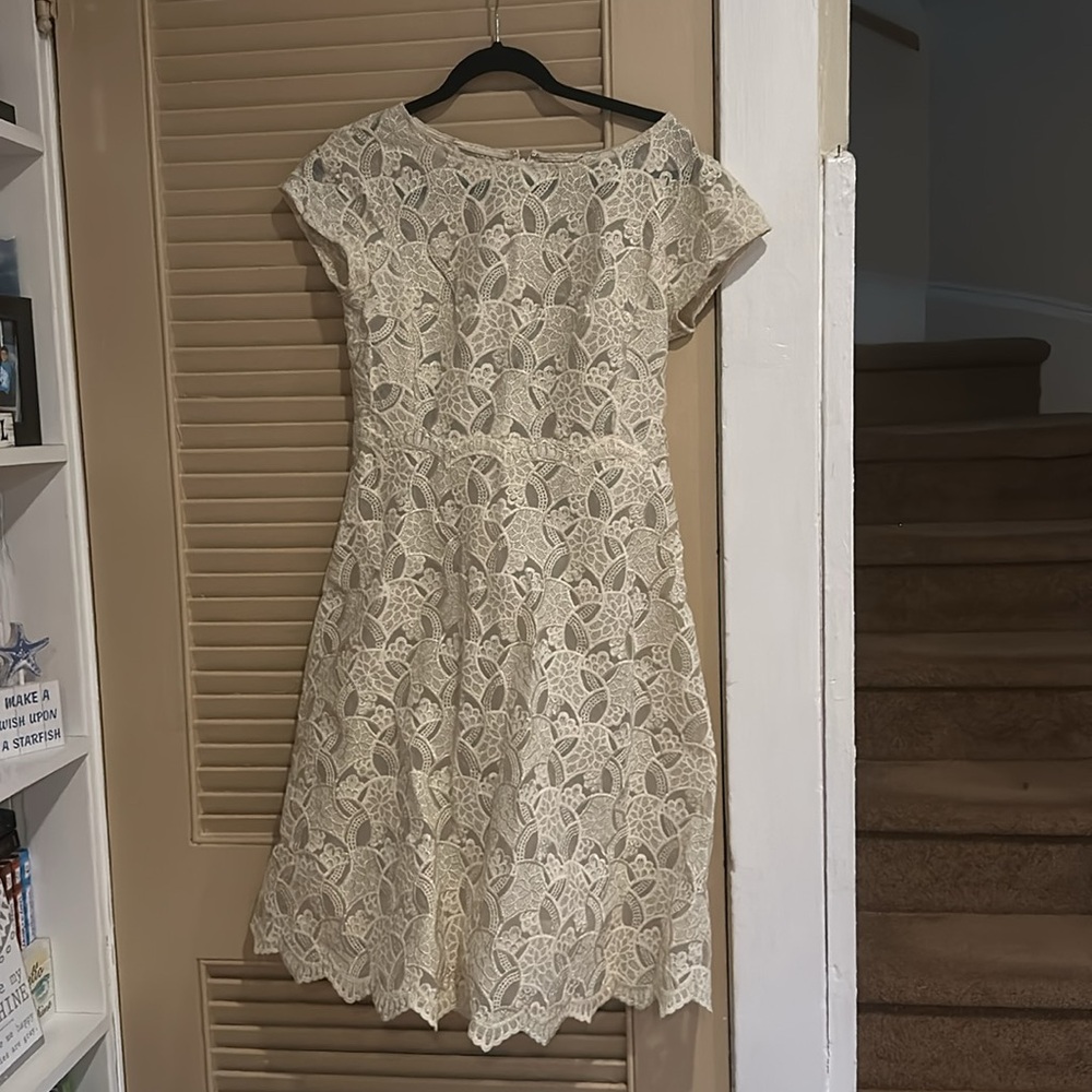 Gorgeous off white lace dress with silver details by Teri Jon